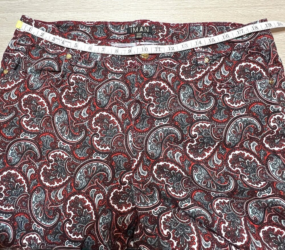 IMAN - Burgundy Paisley Jeans Women's Size 16 Petite Bootcut - Picture 7 of 11